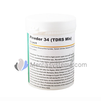 Pigeons Produts and Supplies: Powder 34 (TDRS Mix) 100 gr, (for SEVERE respiratory infections and trichomoniasis)