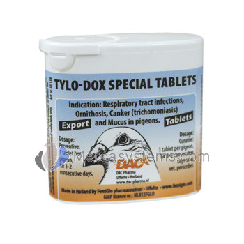 DAC Tylo-Dox Special 50 tabs, (tratamiento combinado 4 en 1). Para Palomas y pájaros 